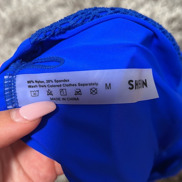 Blue with design bikini top strapless size medium. NEVER WORN. - Picture 2 of 2